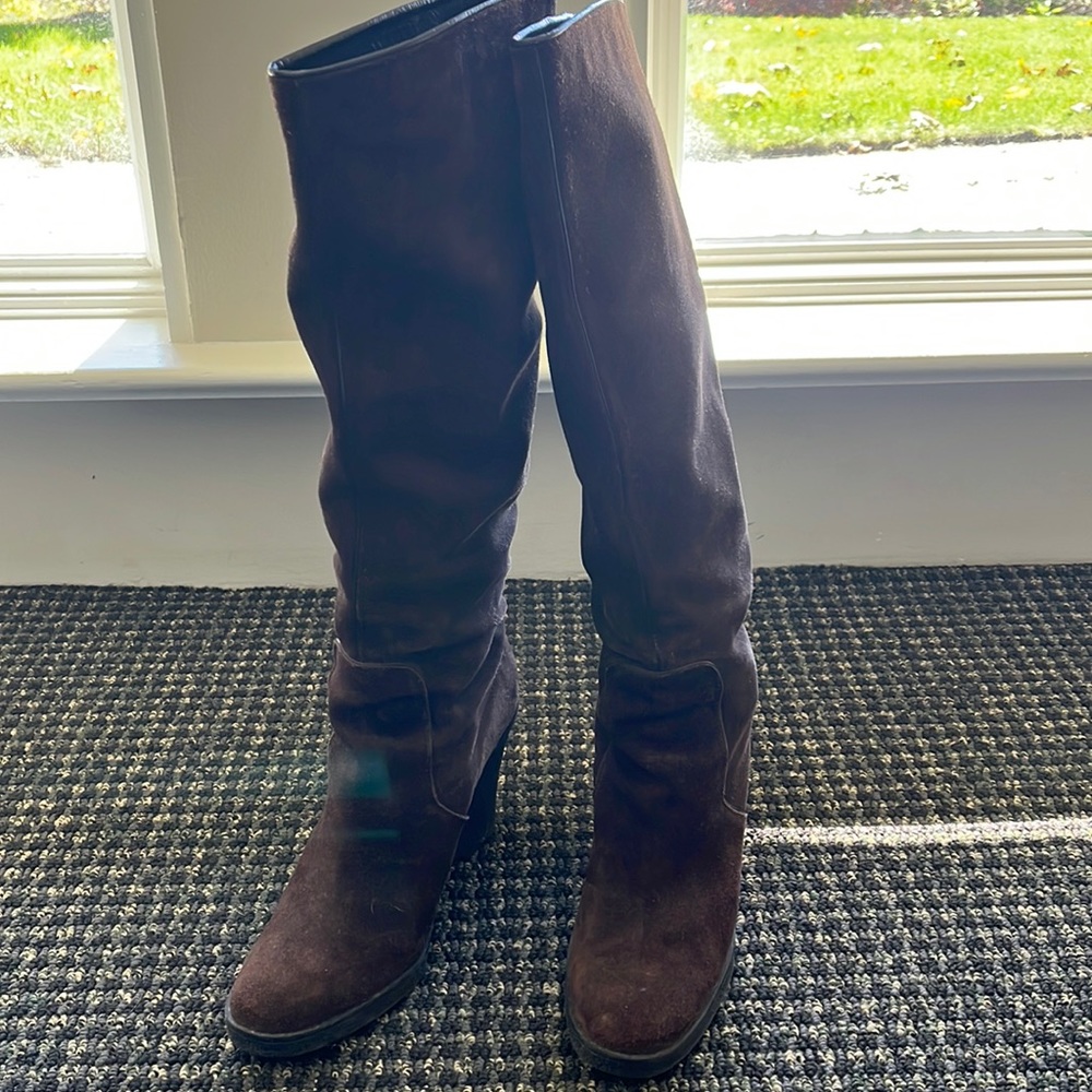 Calvin Klein 8.5 brown sued wedge high boot